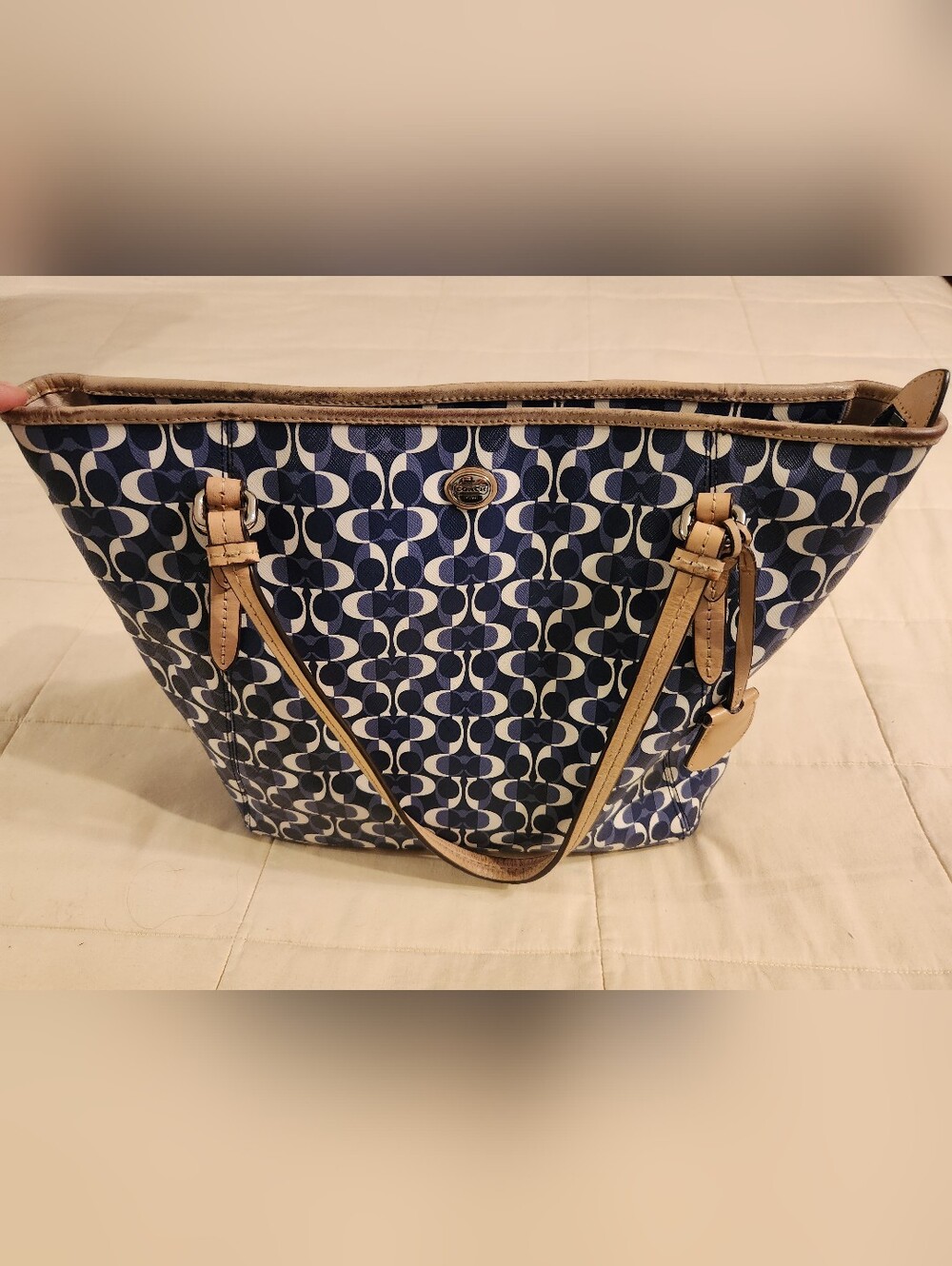 COACH Peyton Dream C Signature Zip Top Tote Bag F27350 Blue White Handbag GUC